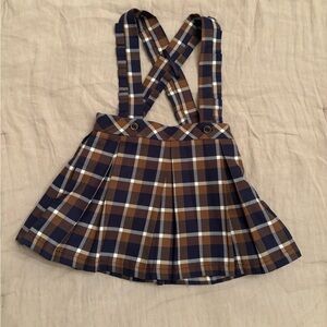 Dr. Kid Plaid Suspender Skirt / Dress - Navy and Brown / Size 18M
